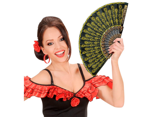 Evantai spaniol în negru și auriu - 1 buc.