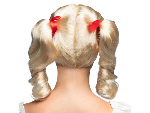 Peruca blonda cu cozi de cal si panglici