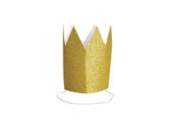 Coroană din hârtie cu sclipici auriu - 4 buc.