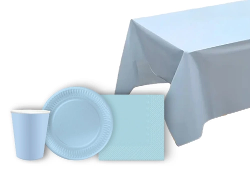 Veselă de unică folosință albastru deschis - 45 buc.