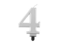 Lumânare cu număr metalic argintiu - 4 - patru