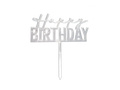 Plexiglas tort topper Happy Birthday argint - 1 buc.