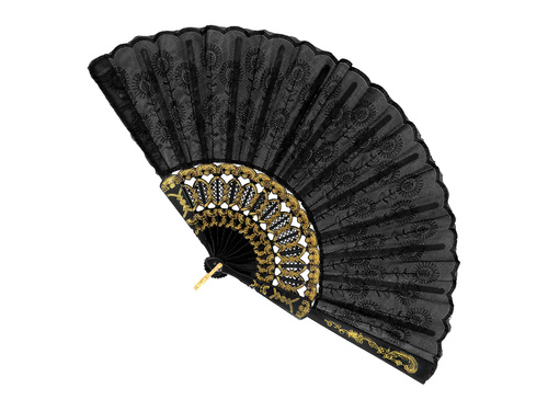 Evantai negru cu decoratiuni aurii - 1 buc.