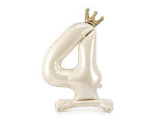 Balon vertical din folie numărul 4 crem cu coroană - 84 cm - 1 buc.
