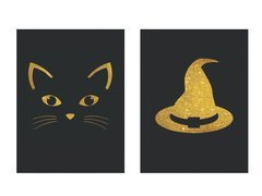 Etichete pentru sticle cu vrăjitoare și pisică - 9 buc.