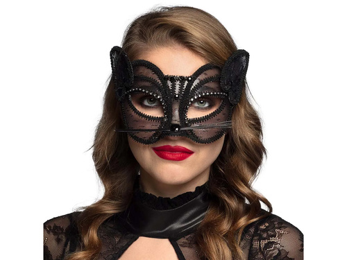 Mască de carnaval pisică neagră cu paiete - 1 buc.