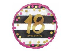 Balon cu folie roz și auriu - a 18-a aniversare - 43 cm - 1 buc.