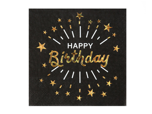 Șervețele Happy Birthday negru - 33 cm - 10 buc.