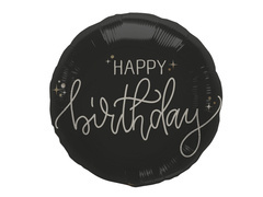 Balon folie Happy Birthday negru - 45 cm - 1 buc.