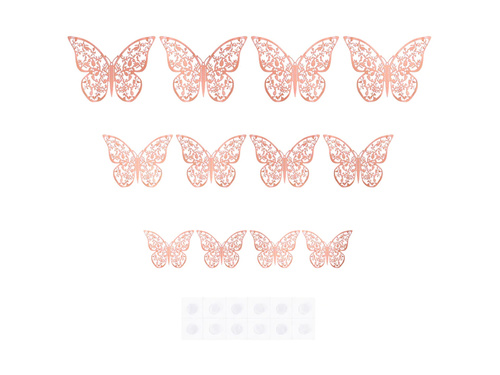 Abțibilduri dantelă fluture roz auriu - 12 buc.