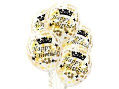 Baloane transparente cu confetti auriu Happy Birthday - 30 cm - 5 buc.