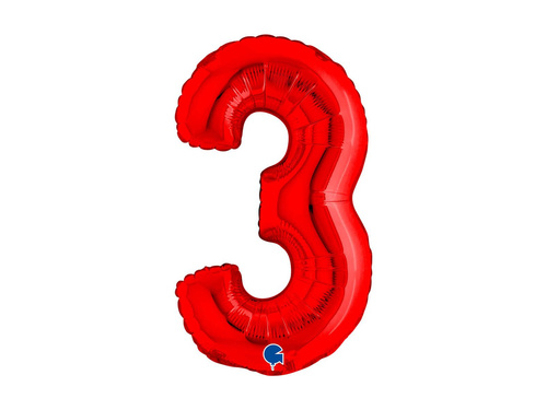 Balon din folie numărul 3 roșu - 14" - 1 buc.