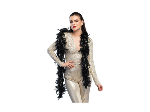 BOA eșarfă pană - negru Glamour cu fir de argint - 180 cm