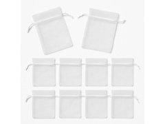 Pungi din organza pentru invitați - alb, simplu - 8,5 x 12 cm - 10 buc.