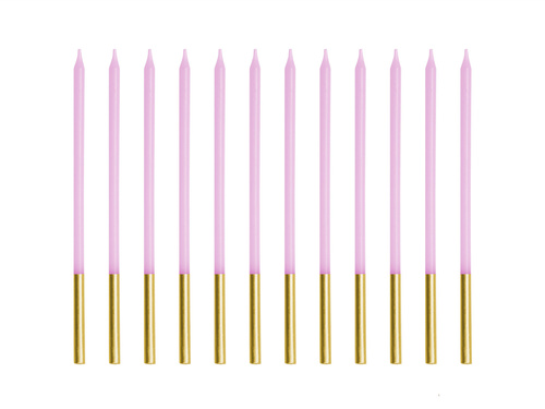 Lumânări aniversare violet și auriu - 14 cm - 12 buc.