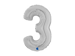 Balon din folie numărul 3 argintiu - 26" - 1 buc.