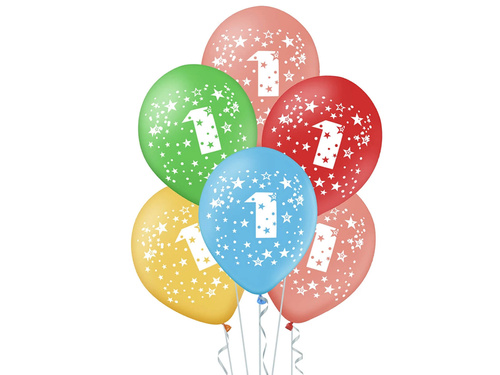 Baloane din latex cu numărul unu 1 - mix - 30 cm - 5 buc.