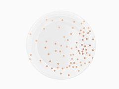 Farfurii de hârtie albe cu puncte roz și aurii - 18 cm - 6 buc.