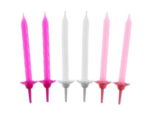 Lumânări aniversare roz deschis, roz închis și alb - 24 buc.
