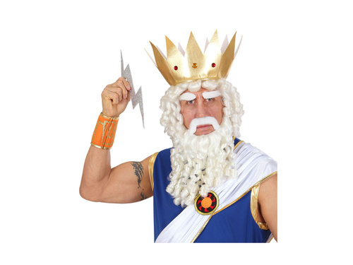 Peruca albă creț cu barbă, mustață și sprâncene