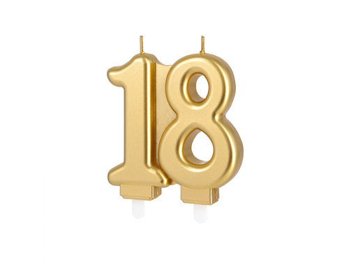 Lumânare aurie pentru a 18-a aniversare - 7,5 cm - 1 buc.