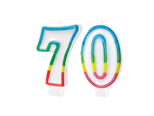 Lumânări numerice cu margine colorată numărul 70 - 8,5 cm - 2 buc.