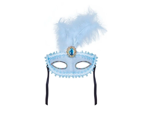Mască de carnaval albastră cu pană - 1 buc.