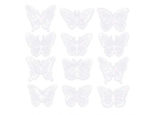 Abțibilduri cu fluturi holografici albi - 12 buc.
