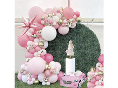 Set de baloane pentru ghirlandă în culori alb, auriu și roz – 167 de bucăți.