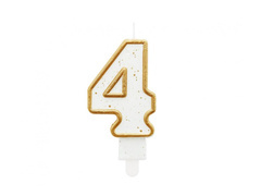 Lumânare numerică cu margine aurie și sclipici - 4 - 1 buc.