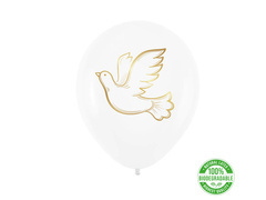 Baloane albe din latex cu porumbel - 30 cm - 100 buc.