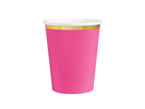 Cupe fucsia cu margine aurie - 220 ml - 6 buc.