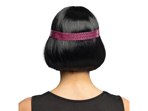 Peruca retro neagră cu bandă roz - 1 buc.