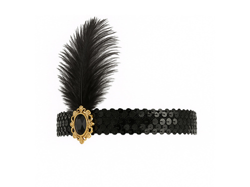 Bentiță retro cu pană neagră - 1 buc.