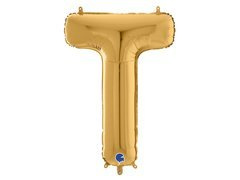 Balon din folie auriu cu litera T - 66 cm - 1 buc.