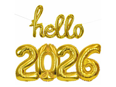 Set de baloane cu folie Hello 2026 aurii - 100 x 45 cm