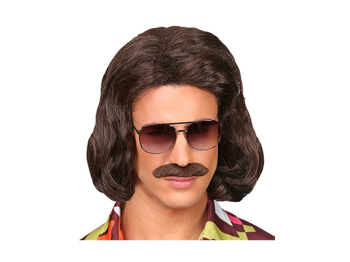 Peruca maro Dandy din anii 1970. cu mustață