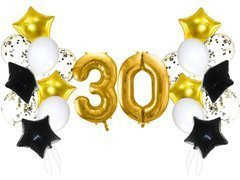 Set baloane aniversare 30 de ani aurii și negre - 21 buc.