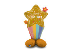 Fericit ziua de naștere în picioare balon de folie cu stea - 52" - 1 buc.