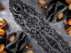 Ruletă de masă neagră Halloween Skulls - 35 x 180 cm - 1 buc.