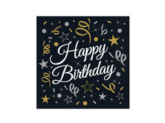 Șervețele Happy Birthday negru - 33 cm - 20 buc.