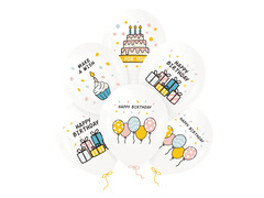 Baloane de latex cu tort de ziua de naștere fericită - 30 cm - 6 buc.