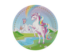 Farfurii de hârtie aniversare Unicorn - 23 cm - 8 buc.