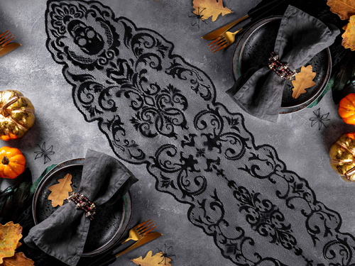 Ruletă de masă neagră Halloween Skulls - 35 x 180 cm - 1 buc.