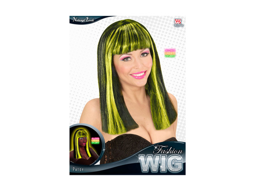 Peruca neagră și galbenă neon Patsy cu reflexii