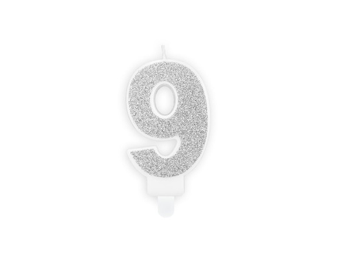 Lumânare numerică cu sclipici - 9 - 1 buc.