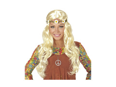 Peruca hippie blondă cu bentiță de margarete