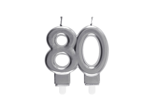 Lumânare aniversare 80 de ani argint - 7.5 cm - 1 buc.