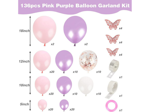 Balon ghirlandă balon set roz și violet - 124 buc.