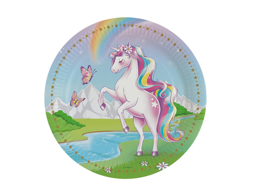 Farfurii de hârtie aniversare Unicorn - 23 cm - 8 buc.